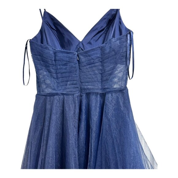 La Femme Illusion A-Line Thigh-High Slit Navy Blue Tulle Ballgown Dress … - Picture 5 of 10